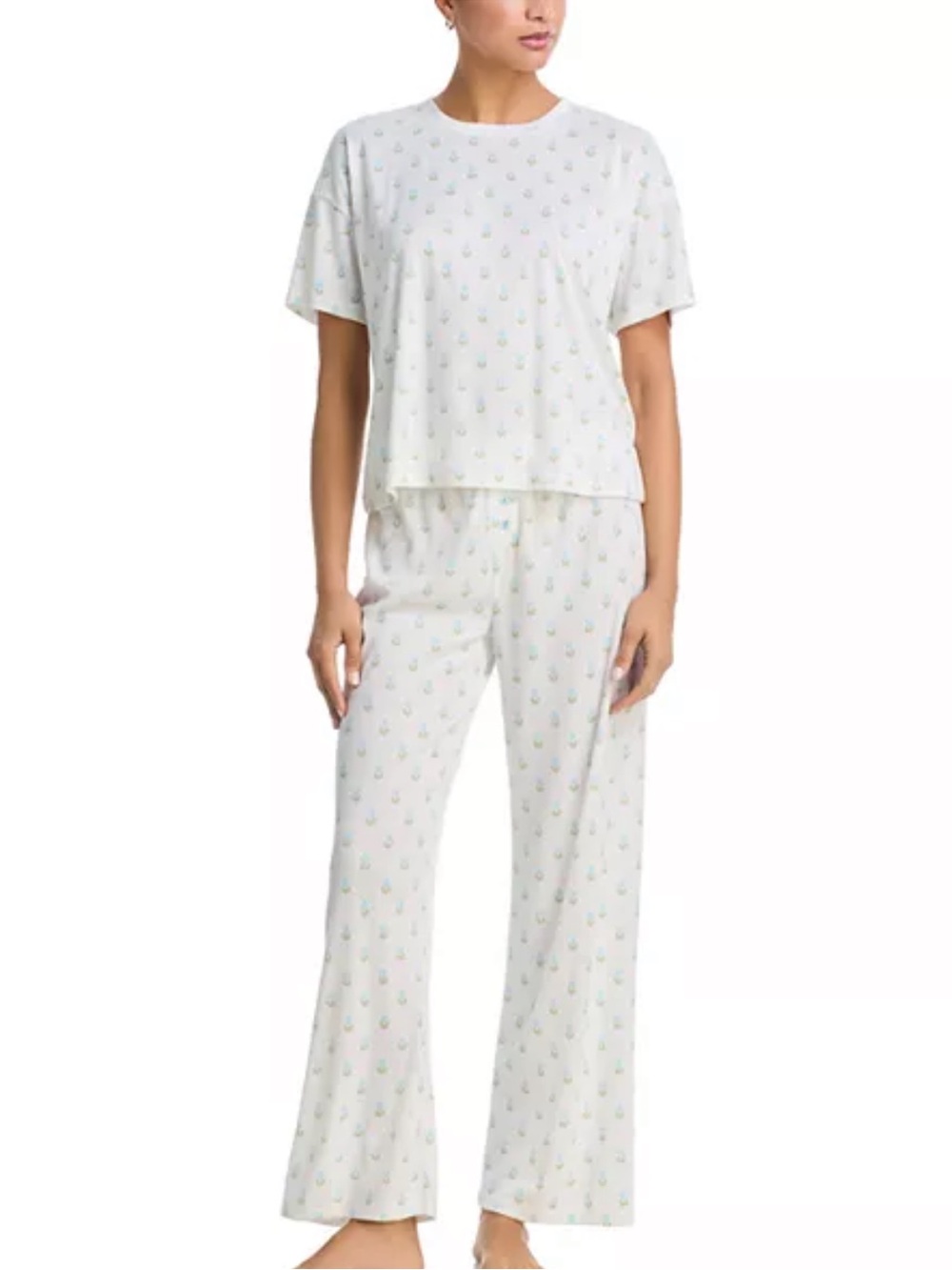 NEW! Aqua White Short-Sleeve Printed Pajama Set | Women’s Size Small | NWT